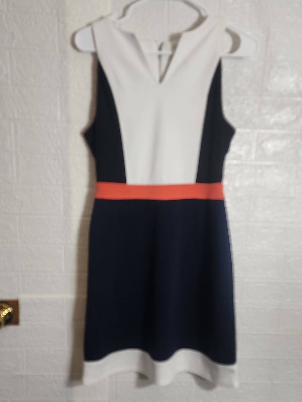41 Hawthorn Navy, White & Coral Waistband Colorblock Dress